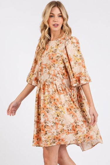Flower Linen Blend Mini Dress